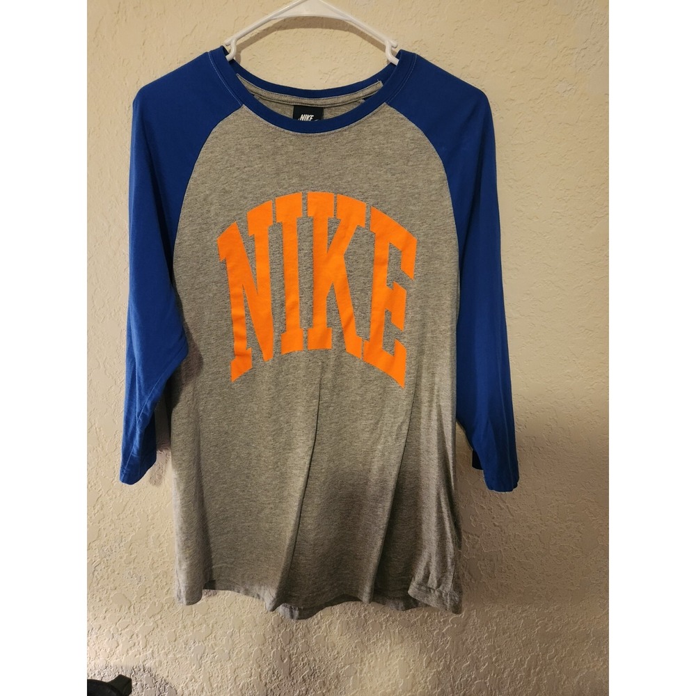 VTG Nike  3/4 Raglan Sleeve shirt mens sz L grey big LOGO across chest